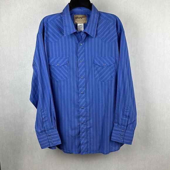Wrangler Snap Button Front Shirt Mens Size 2XL Long Sleeve Striped Cowboy Wester - Picture 1 of 9